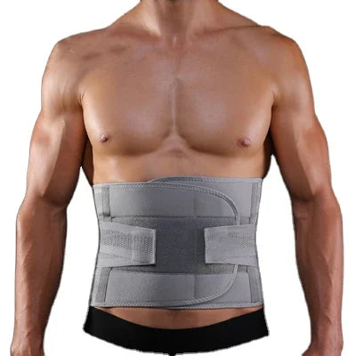 Grey Double Girdle Pull Elastic Band Strong Waist Support Lumbar Support Belt with Adjustable Straps