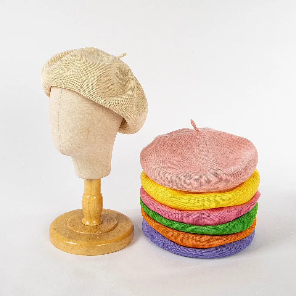 Spring Summer New Fashion Beret for Children Kids Casual Knitted Breathable Adjustable Beret Hat