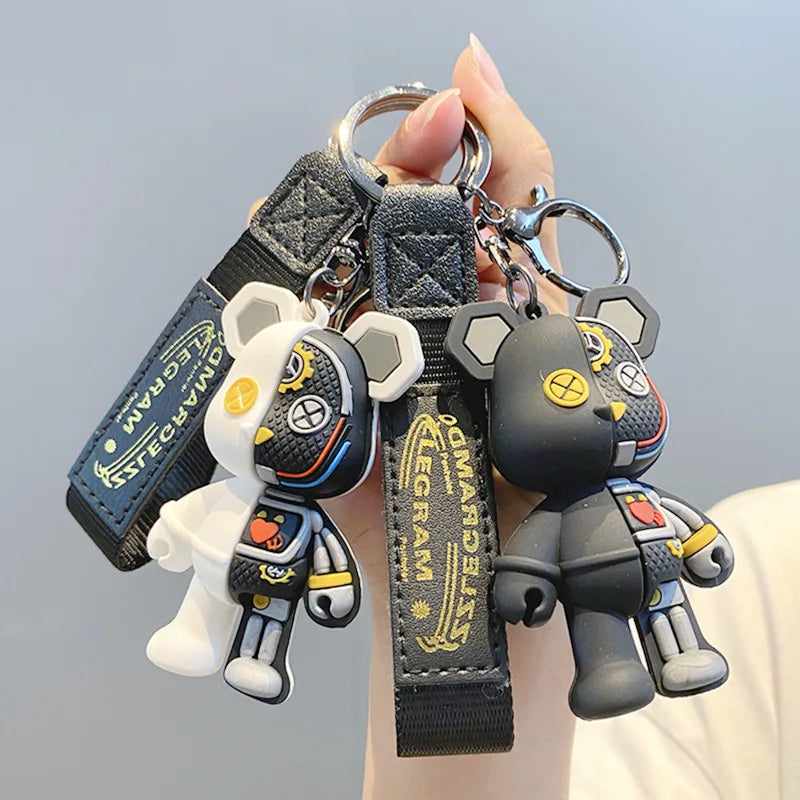 Cartoon Funny Half Skeleton Body Robot Mechanical Bear Keychain Fashion Punk Animal Keyring Car Bag Pendant Key Chains
