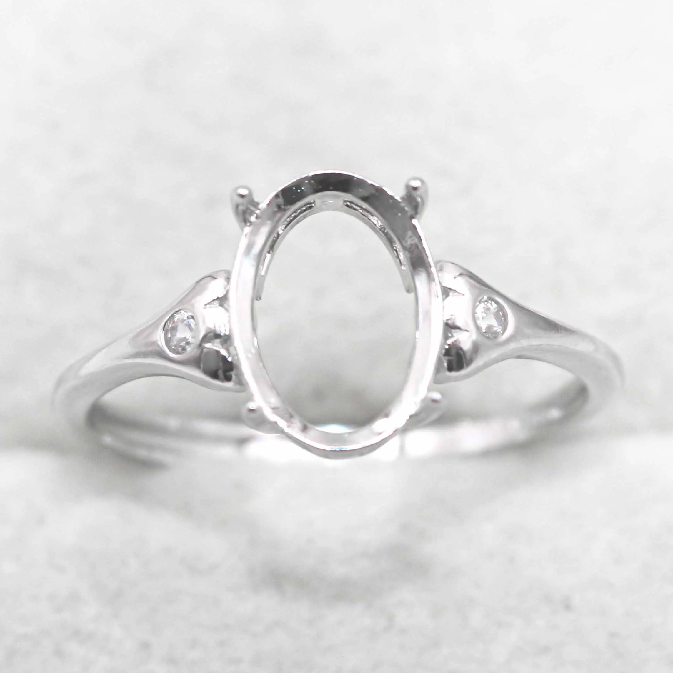 Sterling Silver 7*10mm Semi Mount Ring Empty Frame Blank Support Claws Setting S925 Base Holder Without Center Stone for Inlay
