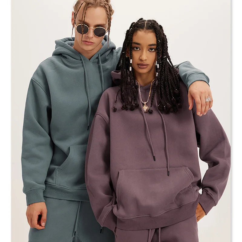 logo Custom American Solid Color Blank Sweater 350g Brand Couple Wear Multi-color Fleece Pullover Hooded Sweater Men