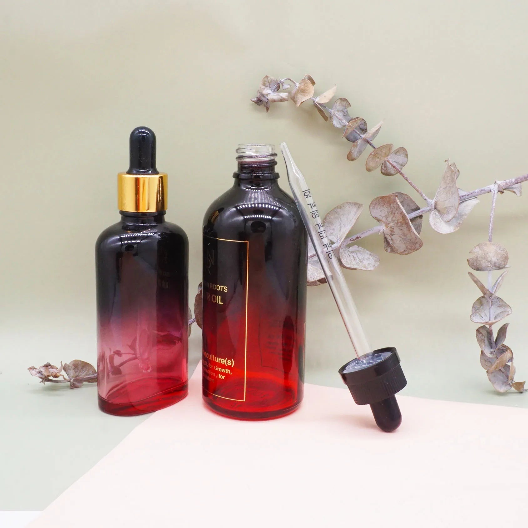 100ml Glass Red Gradient Serum Essential Oil Bottle with Dropper Top for Cosmetic