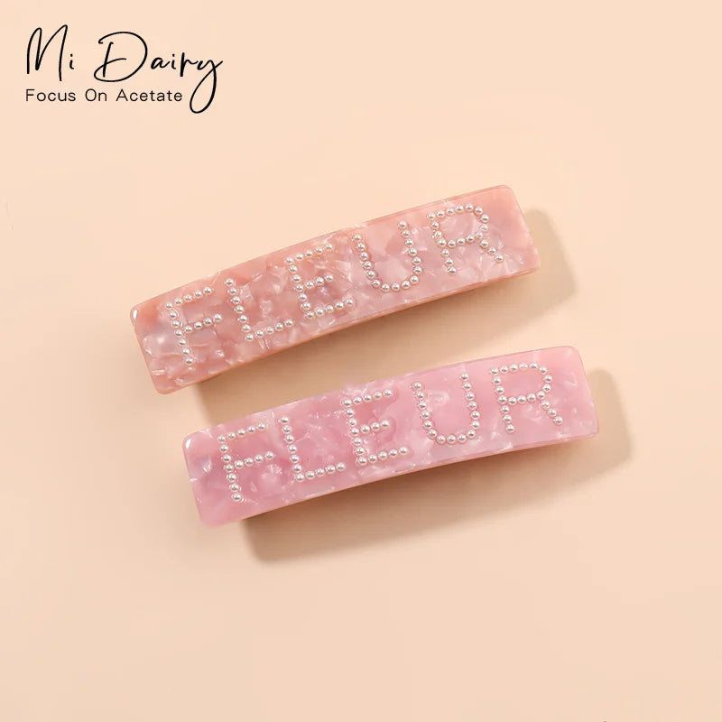MiDairy Fashionable Acetate Pearl Customizable Color Hair Barrettes Clips for Women Girls 220407