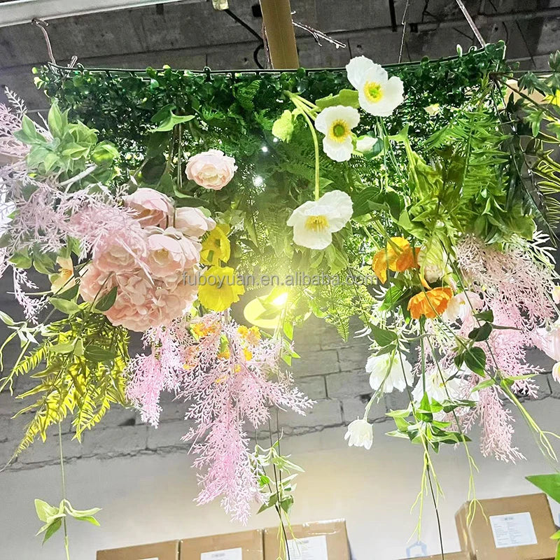 Outdoor Indoor Green Faux Grass Wall System Fake Greenery Artificial Fern Leaf Panel Hanging Ceiling Plant for Home Garden Decor