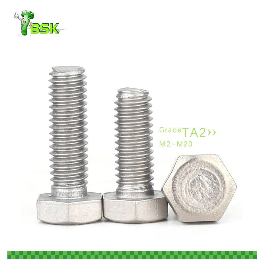 BSK Wholesale Fastener Manufacturer Screw DIN933 DIN931 Titanium Gr2 Gr4 Gr7 Hex Head Bolt and Nut Titanium Bolt