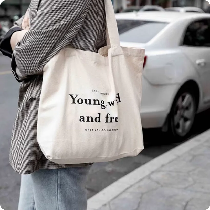 Custom Logo Printed Eco-Friendly Reusable Foldable Recycled Calico Canvas Grocery Shopping Tote with Shoulder Strap MegaBDM