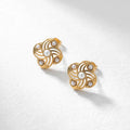 QIAOREN 12267 Vintage Hollow Four-Leaf Pearl Stud Earrings 18K Gold Plated Stainless Steel Hypoallergenic Spiral Floral Jewelry