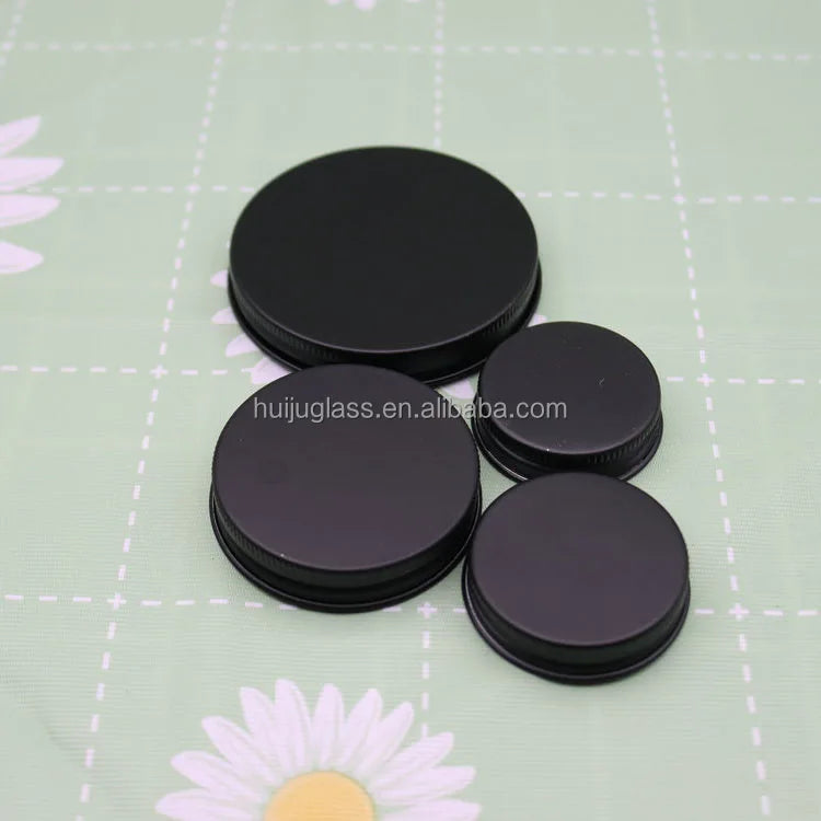 Matte Black Aluminium Lid Custom 53mm 58mm 70mm Airtight Glass Jar Closures Metal Lid