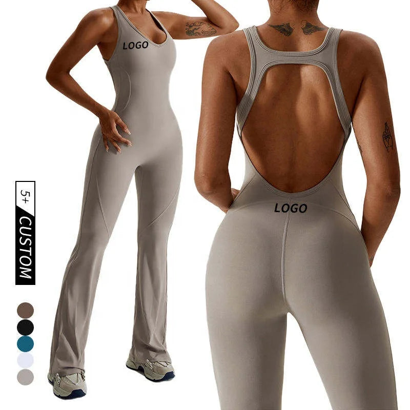 Women's Yoga Custom Bodysuit With Loose Leg One Piece Tummy Control Jumpsuit With Back Hole Rompers Sports Workout Playsuits