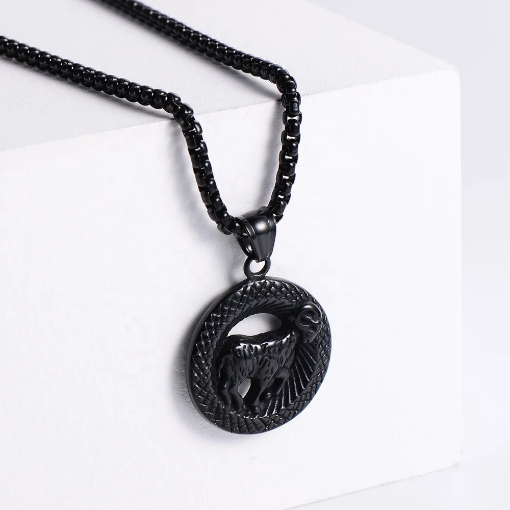Top Quality Souvenir Gift Black Gun Plated Stainless Steel 12 Astrology Sign Pendant Zodiac Necklace