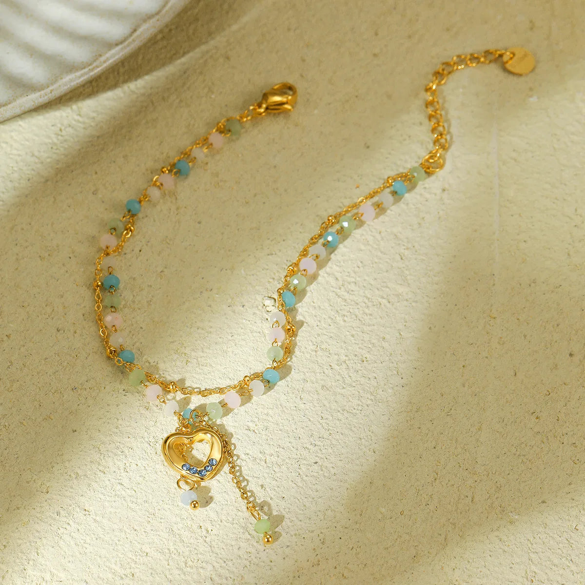Blue Natural Stone Beads Hollow Heart Inlaid Diamond Stainless Steel Bracelet Exquisite High-grade Titanium Steel Bracelet