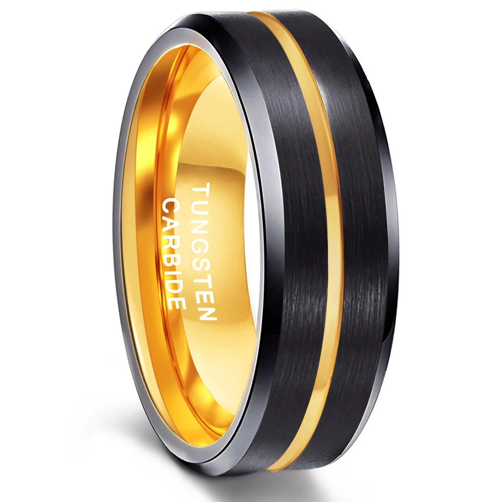 OAHLAN 6mm 8mm Classic Wedding Band Black Gold Grooved Tungsten Carbide Rings for Men Women Engagement Fashion Jewelry Wholesale