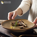 Shengjing Rose Gold Color Glaze Matte Ceramic Restaurant Shallow Dinner Plate