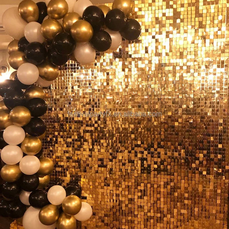Outdoor Gold Round Square Decoration 4d Custom Logo Ballon Party Panel White Backdrop Wedding Pink Rose Gold Shimmer Sequin Wall