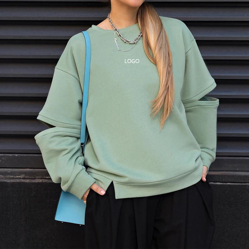 F240070 Custom 2026 New Style OEM Casual Wear Logo Puff Print Elbow Opening Sweatshirts Pullover Custom Women Oversized Jumper