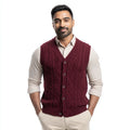 Men's Wool-Blend Cable Knit Cardigan Sweater Vest Winter Breathable Layering with Pattern Decoration