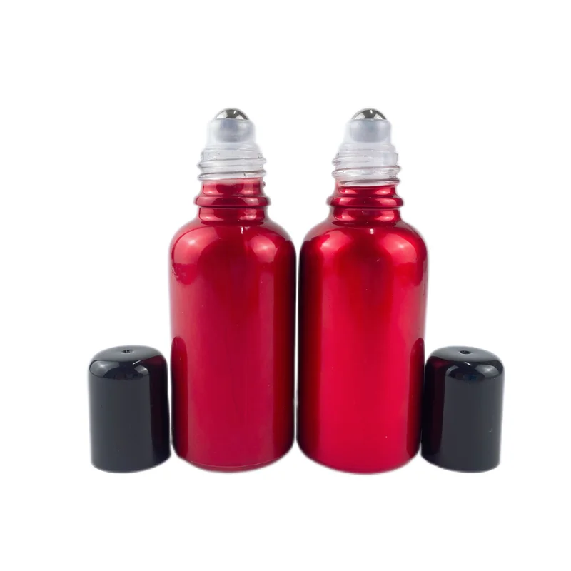 Free Sample Red Frost Plastic Roll-On Perfume Bottle Essential Oil Roller Bottles with Non-Spill Feature and Bottle Stopper