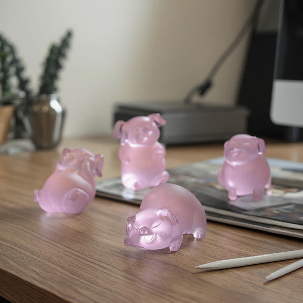 2025 Polished Fashion Trend Decorative Lovely Mini Happy Pig Family Crystal Sculptures for Valentine's Day Collectible Art Gift