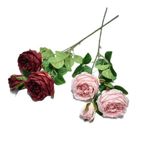 Hot-Sale 3 Heads Austin Rose Pink Artificial Flowers Multiple Colour for Home Wedding Decorative