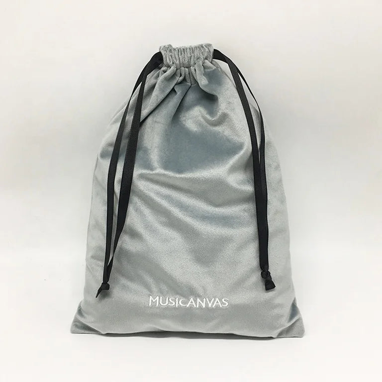 Custom Logo Large Luxury Gray Velvet Drawstring Bag Recyclable Promotional Storage Pouch for Shoes Gemstone Bracelets Watches