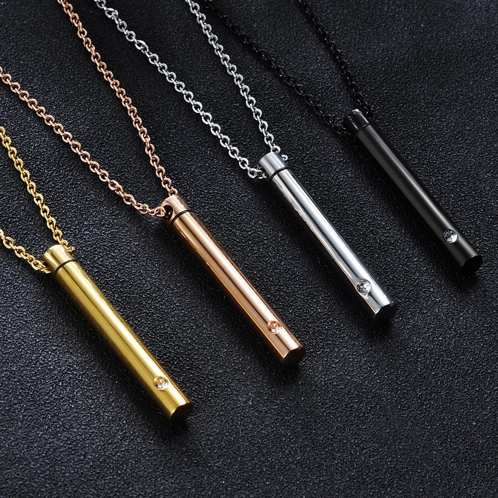 High Polished Popular Jewelry Stainless Steel Cylindrical Animal Pet Ashes Casket Urn Perfume Bottle Pendant Necklace