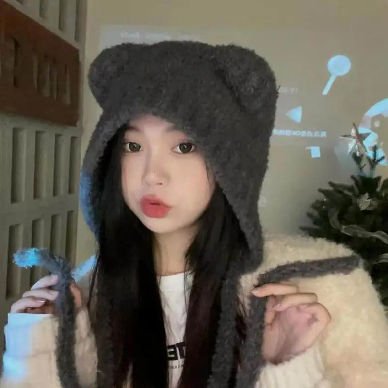 Fairy Grunge Beanie Y2K Bear Ears Hat Crochet Slouchy Hat Winter Warm Knitted Alt Headwear Accessories