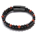 Volcanic Stone Beaded Bracelet Magnetic Clasp Hand-woven Leather Men's Bracelet