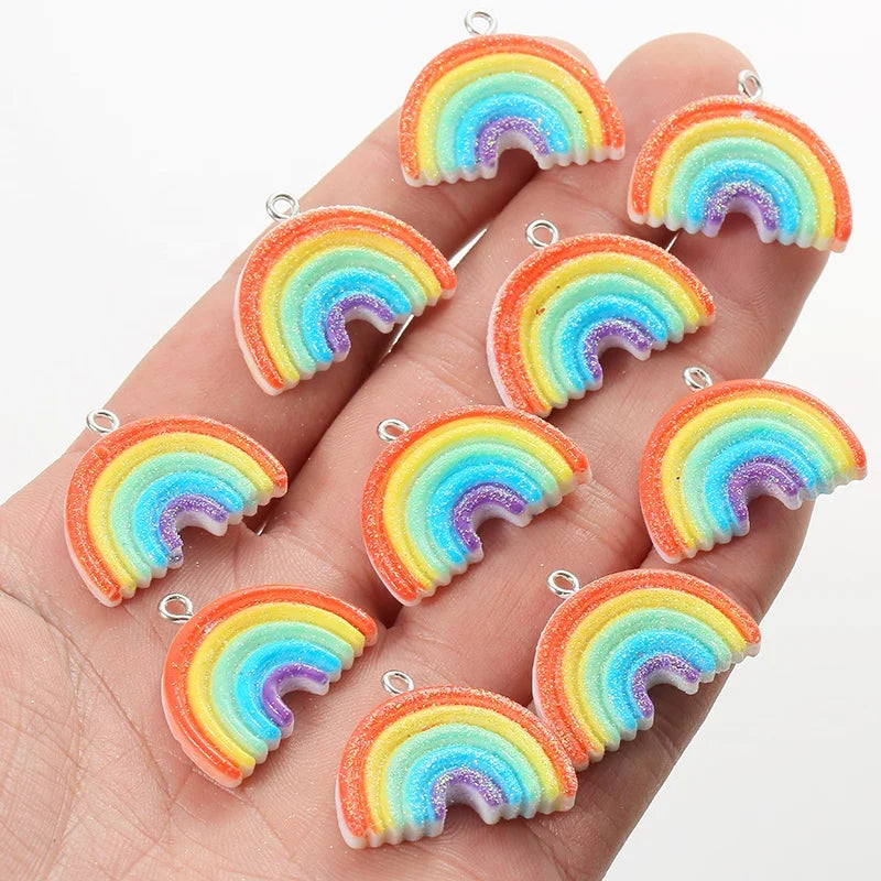 Fashion Glitter Rainbow Resin Charms Pendants for Jewelry Making DIY Rainbow Flatback Charms Handmade Jewelry Accessories