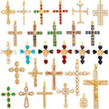 Diy Jewelry Copper Gold Plated Shiny Color Zircon Accessories Multicolor Pearl Cross Necklace Pendant for Jewelry Making