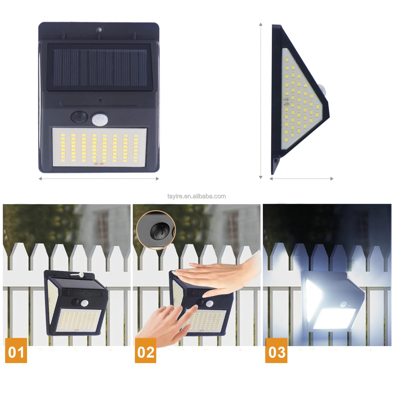 Waterproof Pir Motion Sensor Solar Wall Lamp Outdoor Use  Solar Powered Led Floodlight 3 Modes
