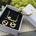 QIUHAN Personalized Customized Name Stainless Steel Mini Earrings Custom Name Jewelry Set