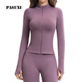 PASUXI Slim Fit Yoga Jacket Women Full Zip Thermal Running Coat Professional Gym Sportswear Breathable Top