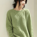 Autumn and Winter Round Neck Cashmere Sweater Long Sleeve Women Solid Color Loose Cable Knitted Sweater Pullover