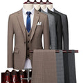 Factory Wholesale in Stock Men Suit 3 Pieces Set Jacket Vest Pants Plaid Grey Groom Suits Breathable Waterproof Button Fly