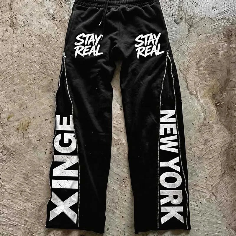 Custom Manufacturer: High-Quality Men's Athletic Pants Custom-Printed Side-Zip Split-Hem Design Baggy Men's Flared Sweatpants