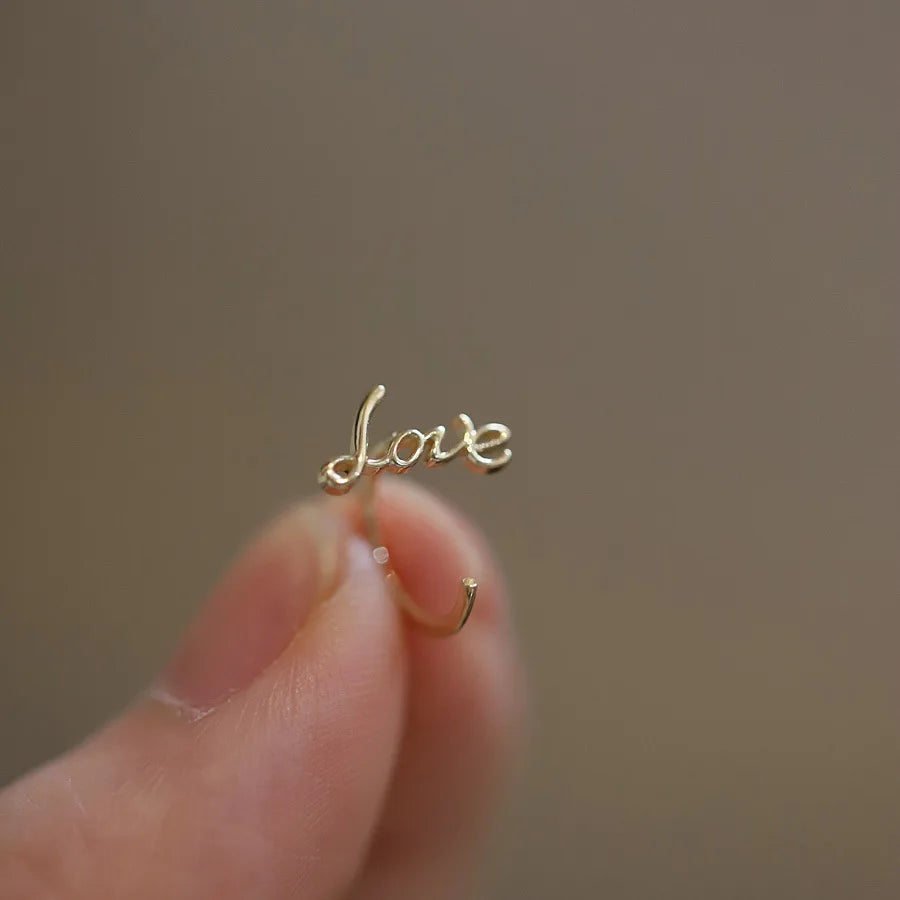 Gold Plated Pure 925 Sterling Silver INS Simple Fashion Letter Love Stud Earrings for Women Girls