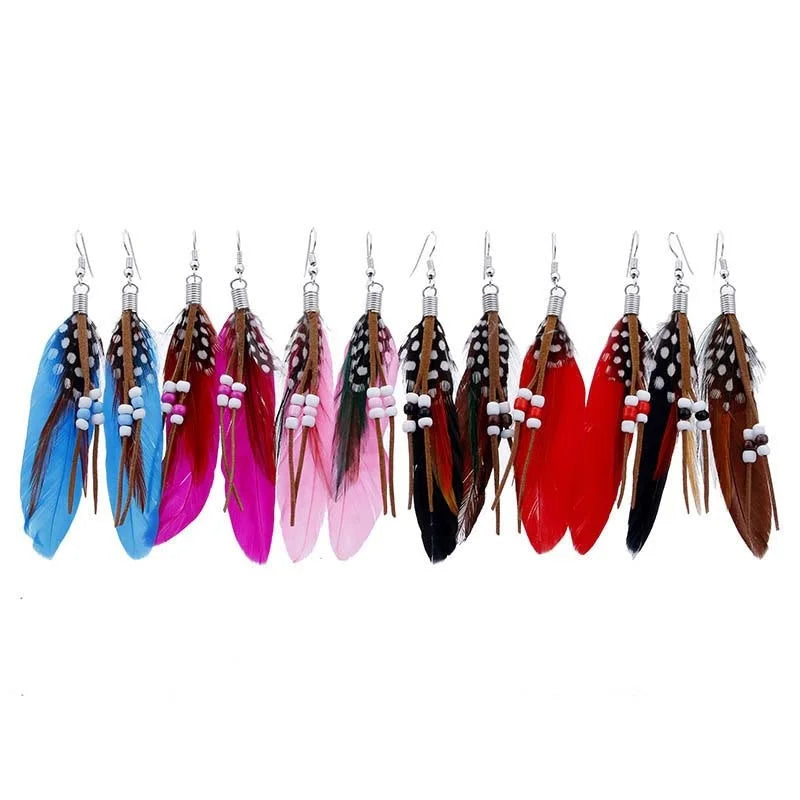 New Hot Sale Tassel Earrings Delicate Beads Bohemian Earrings Trend Colorful Feather Earrings for Women