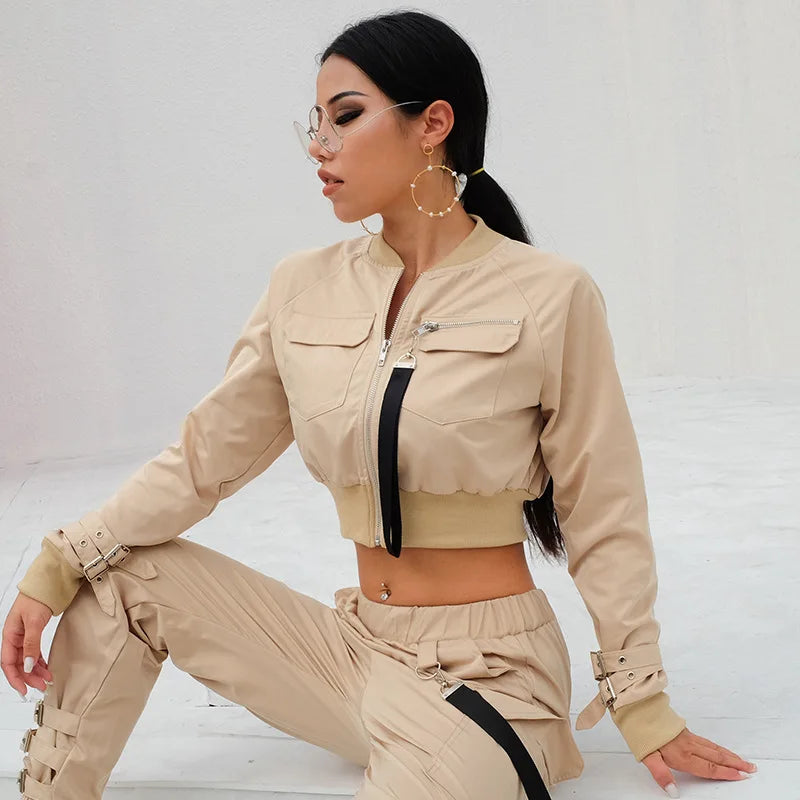 Street Bomber Jacket Motorcycle Cargo Jackets Women