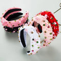 High Quality Pink Pearls Rhinestone Headband Multi-Color Fabric Cotton Cute Bowknot Hair Accessory for Party French Style MegaBDM