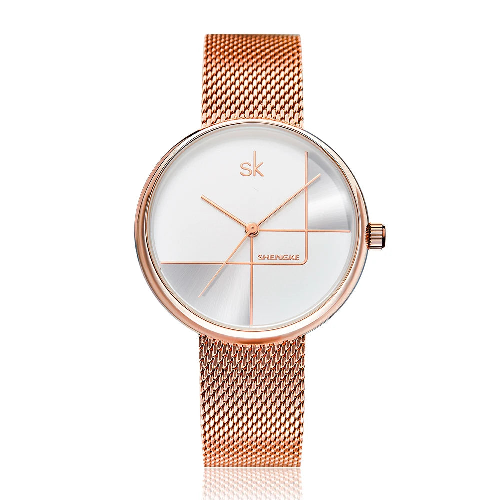 Shengke Brand Fashion Ladies Stainless Steel Alloy Case Simple Quartz Seiko Movement Luxury Watch K0105L