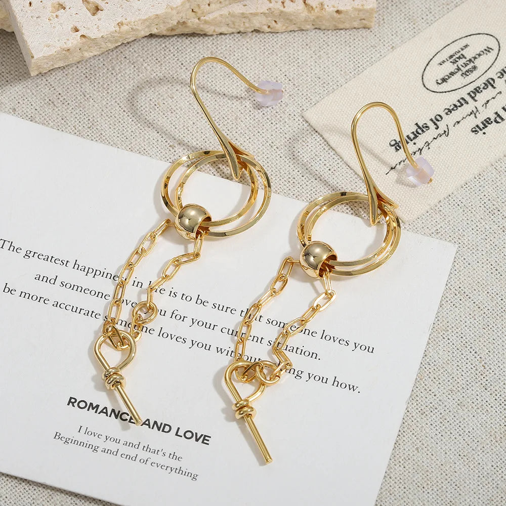 Shescity Trendy Elegant Style Drop Earrings Brass Material Long Designer Light Luxury Jewelry Women Earrings for Gifts