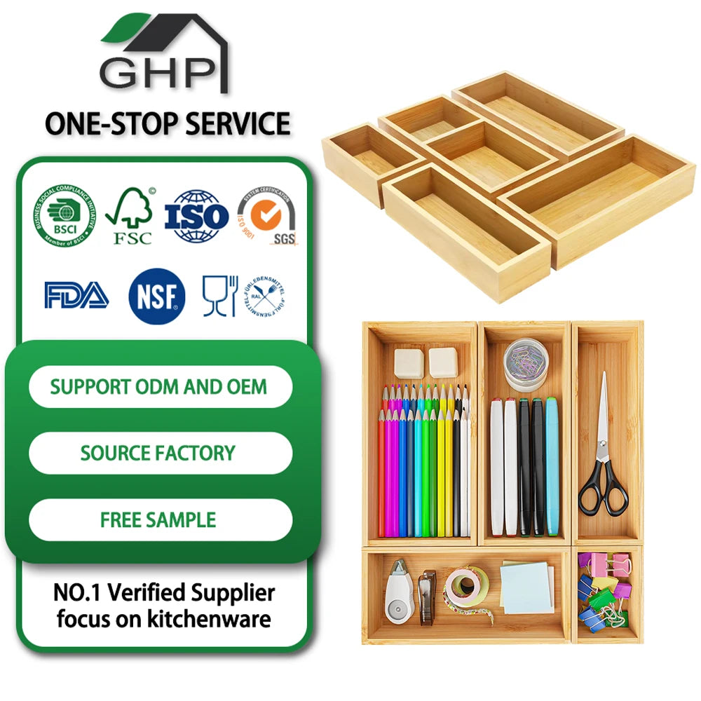 MultiUse Drawer Organizer Set Bamboo Storage Box Drawer Organizer Set Wooden Desk Storage Box  Multi-use Junk Drawer Organizer