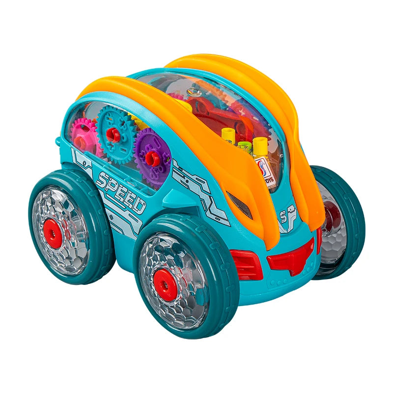 Kids Electric 360° Rotating Flipping Rolling Stunt Gear Car with Music Flashing Light Four Wheel Truck Toy Car for Children