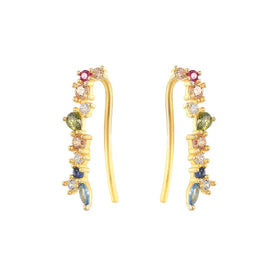 Dainty 18k Gold Plated 925 Sterling Silver Cz Gemstone Diamond Pave rainbow Clip Earrings Wholesale for Women