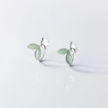 New Fresh 925 Sterling Silver Synthetic Green Opal Leaves Clip Earrings for Girls Women Sterling Silver Jewelry