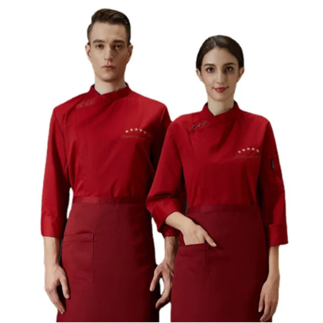 Wholesale Professional Chef Jacket Custom Logo Long Sleeve Unisex Polyester Cotton Blend Comfortable Uniform Restaurants Bars