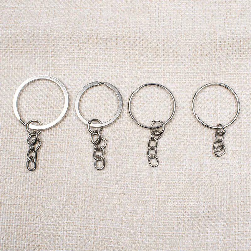 Wholesale DIY Silver Tone Metal Keychains Flat Keyring Chain with Stainless Steel Split Rings Jewelry Accessories