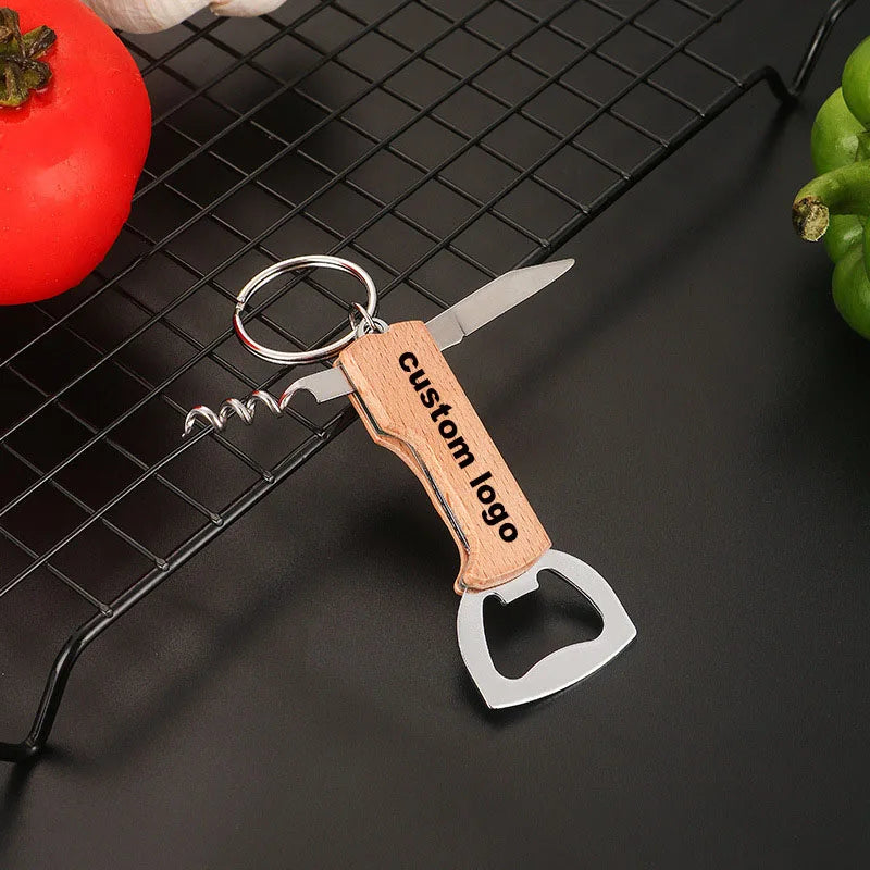 Custom Logo Multi Functional Portable Corkscrew Wine Opener Keychain Beer Bottle Openers With Knife