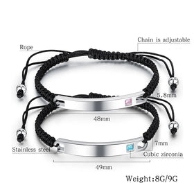 Hot Selling Custom Name Logo Friendship Handmade Woven Rope Adjustable Stainless Steel Zircon Charm Geometric Design Bracelet