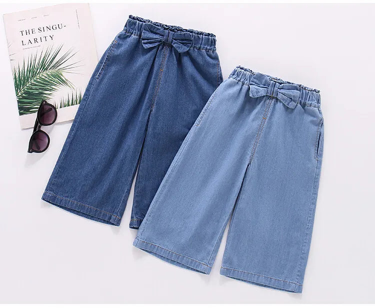 2025 New Spring Girls Casual Jeans Korean Style Fashion Kids Bow Pants Girl Casual Loose Trousers